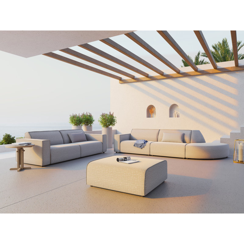 Calme Jardin Upholstered Outdoor Ottoman, White
