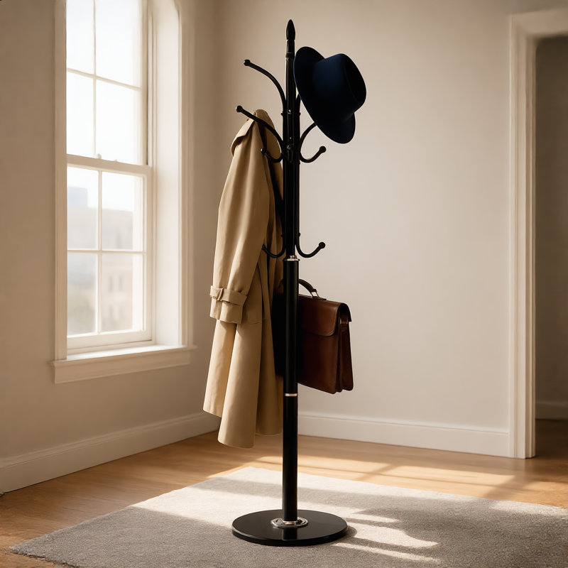 Freestanding Clothes Rack, Marble Stable Base With Six Hooks, Modern Rack For Coats Hats Bags In Multiple Rooms
