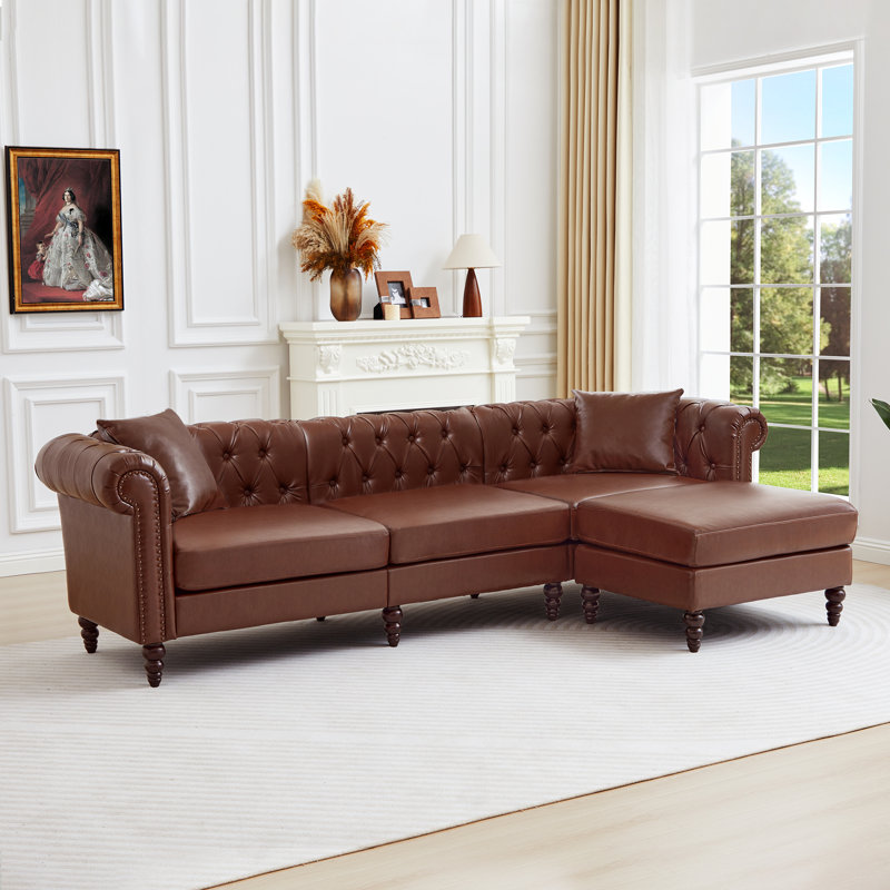 108.7" Wide Sectional Sofa With Ottoman, Brown