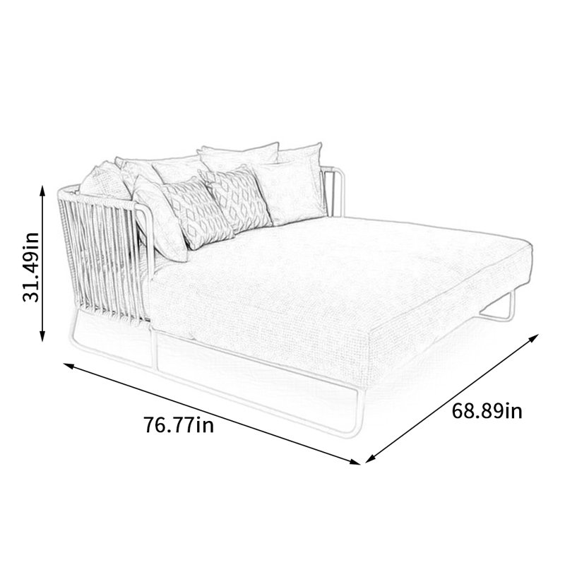 Modern Simple Outdoor Waterproof Sponge Daybed 68.89'' Wide Rectangle Metal Patio Daybed with Cushions