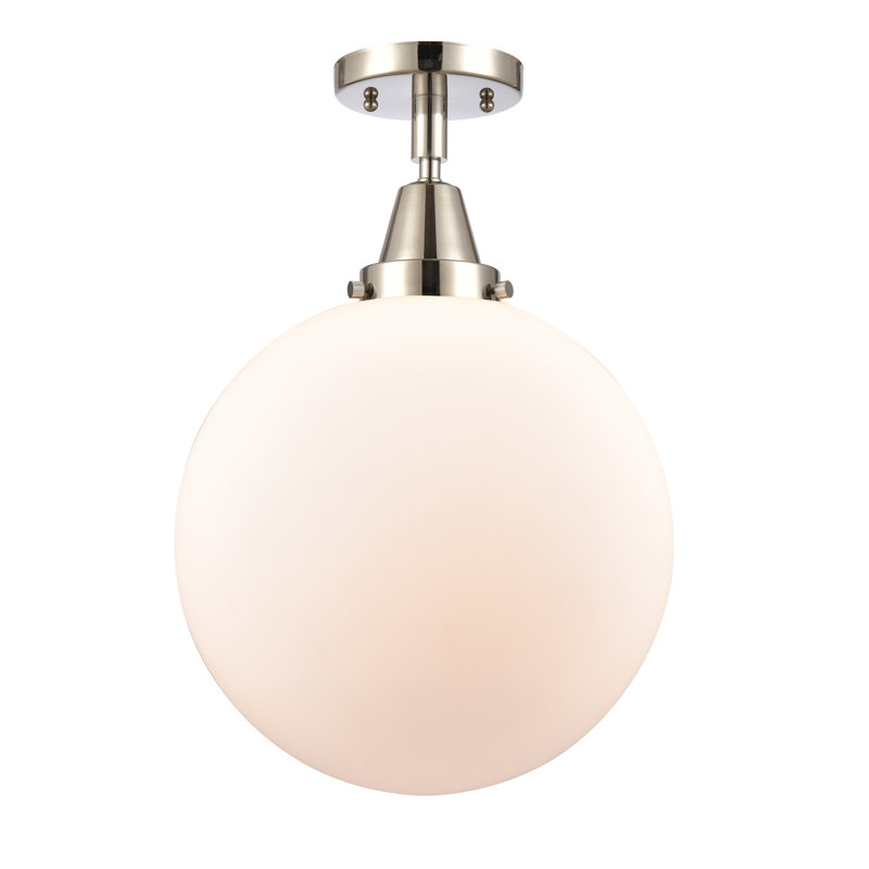 Plafonnier encastré en verre Amede, Blanc mat, H 14,5 po x l 12 po x P 12 po, Nickel poli