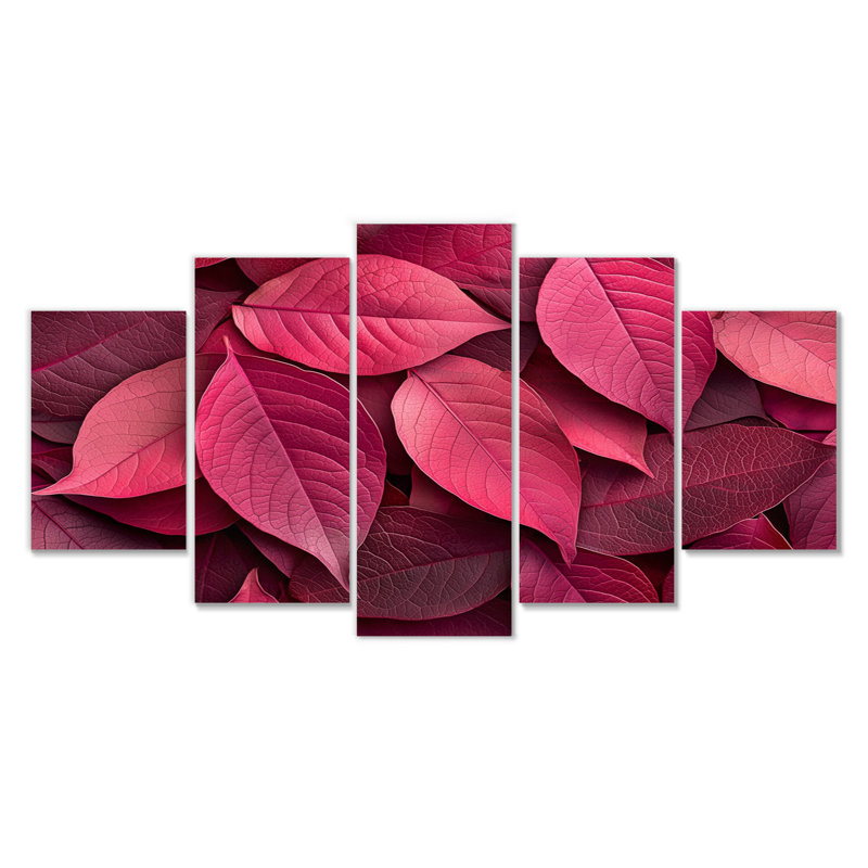 «Crimson Leaves Dancing Ros III» - art mural feuilles - ensemble d'art mural traditionnel diamant