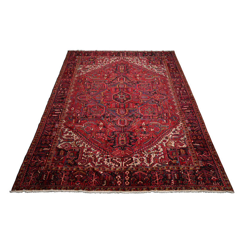 Tapis traditionnel rouge en laine noué à la main 10 pi 4 po x 12 pi 1 po
