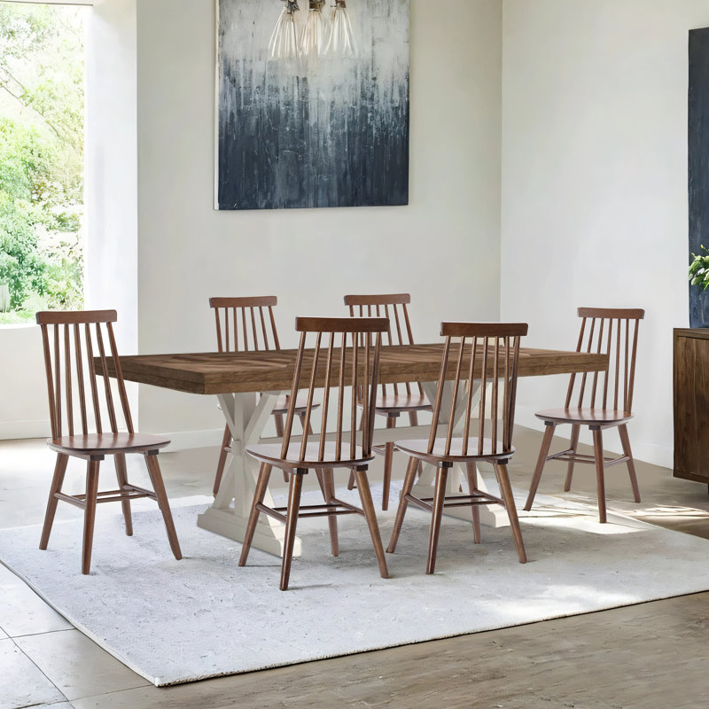 Alvie 17" Wide Modern Farmhouse Windsor Back Solid Wood Dining Chairs, Walnut