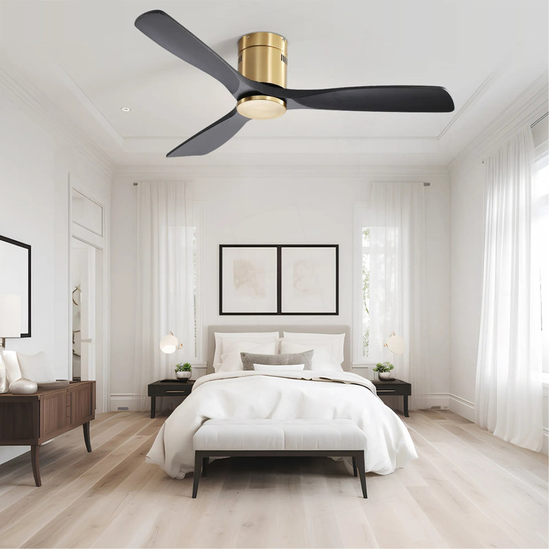 Ventilateur de plafond d'intérieur de 52 pouces sans lumière 3 pales en bois massif à télécommande réversible à moteur à courant continu pour le salon