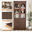 Élégante vitrine en bois avec portes et tiroirs en verre, armoire de rangement avec éclairage DEL, grande capacité et finition imperméable-121515905