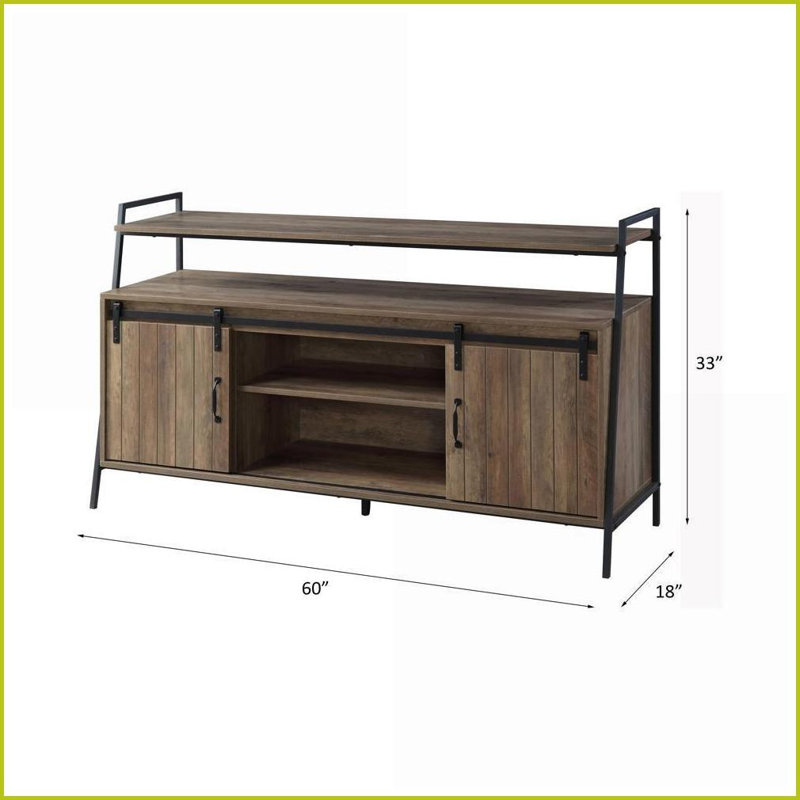 TV Furniture Rustic Oak &amp; Black TV Stand with Sliding Barn Doors | Oak | TV Size Ranges 50-59 inches