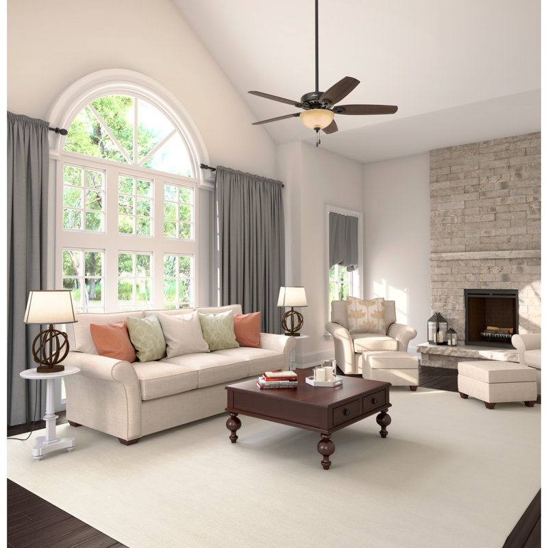 132cm Ceiling Fan with Light Kit, Brazilian Cherry/Yellow Walnut, New Bronze