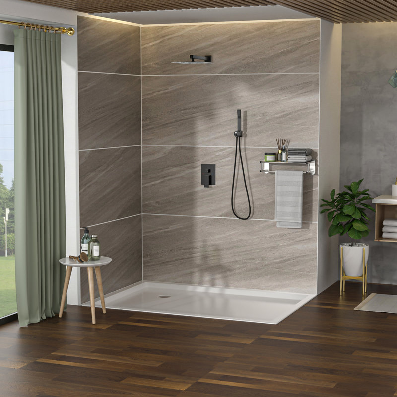 Pomme de douche 12 pouces noir mat avec double fonction - Fixation murale, noir, tuyau, Noir mat