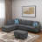 Linen Fabric L - Shaped Sectional Sofa With Nailhead Trim And Cup Holders And Storage Ottoman-516994630