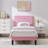 (Set of 2) Pink Twin Size Upholstered Platform Bed Frame with Adjustable Headboard, No Box Spring Needed-1576754657