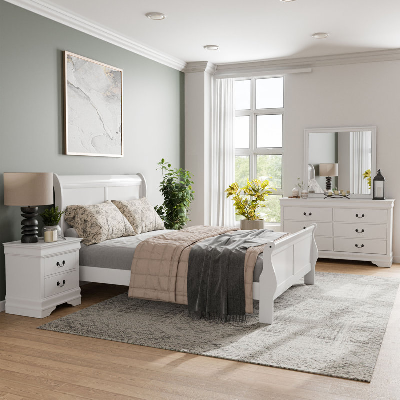 Ensemble de chambre à coucher 4 pièces Aberdeen, Blanc, Double, Ensemble de 4 pièces : lit, table de chevet, comm