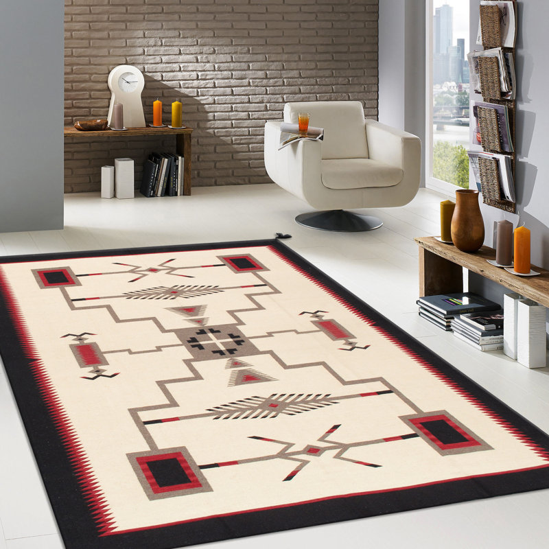 Rectangle Tuscany Southwestern Handmade Flatweave Wool Area Rug in Red/White/Brown, Rectangle 5'2" x 7"
