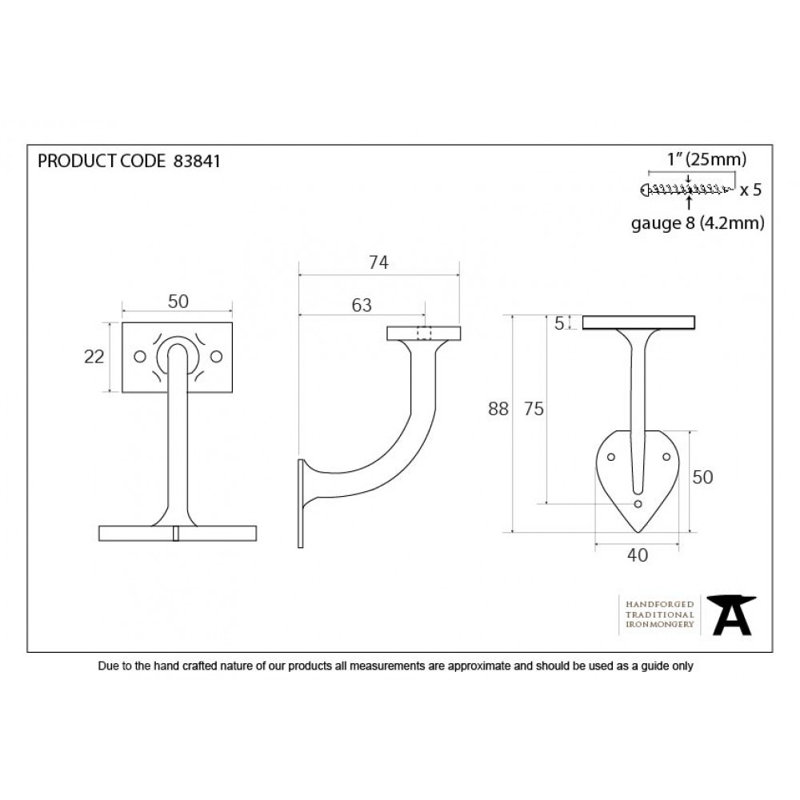 Handrail Brackets, 8.8cm H x 4cm W x 7.4cm D
