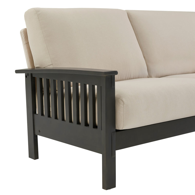 Causeuse à bras carrés Encinal, Gris, Lin beige, 34" H x 60" L x 34" P