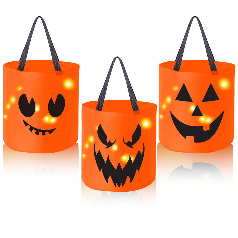 3 seaux de citrouilles d'Halloween, 10 seaux de bonbons DEL