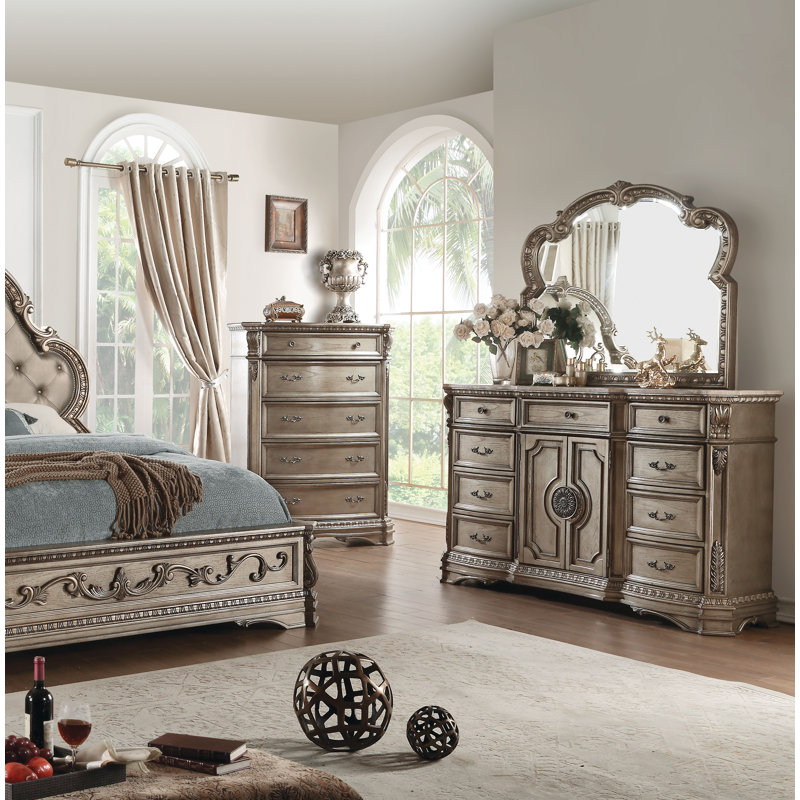 Commode 5 tiroirs Midville, Argent antique