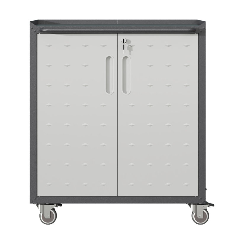 Armoire de rangement en métal robuste avec portes et roues verrouillables - Armoire à outils en acier robuste pour le garage, le bureau et l'organisation à la maison