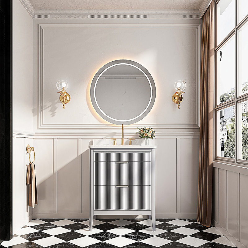 Ensemble de meuble-lavabo autoportant moderne avec 2 poignées Modern, Gris, 30"