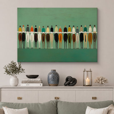 Back View Jockey Lineup with Horses on Green Field Art - Pictures Framed Canvas Print Wall Art