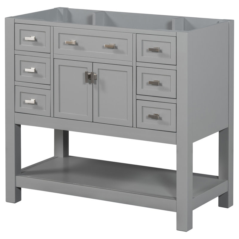 Armoire de meuble-lavabo grise 36 po avec 6 tiroirs, 2 portes, 36 po, gris, portes, rangement pour salle de bain