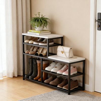 Entryway Shoe Rack Bench Storage Shelf, Industrial Style Free Standing Shoe Boot Rack With Cushion, Special Storage Rack For High Heels, Suitable For Corridors And Cloakrooms