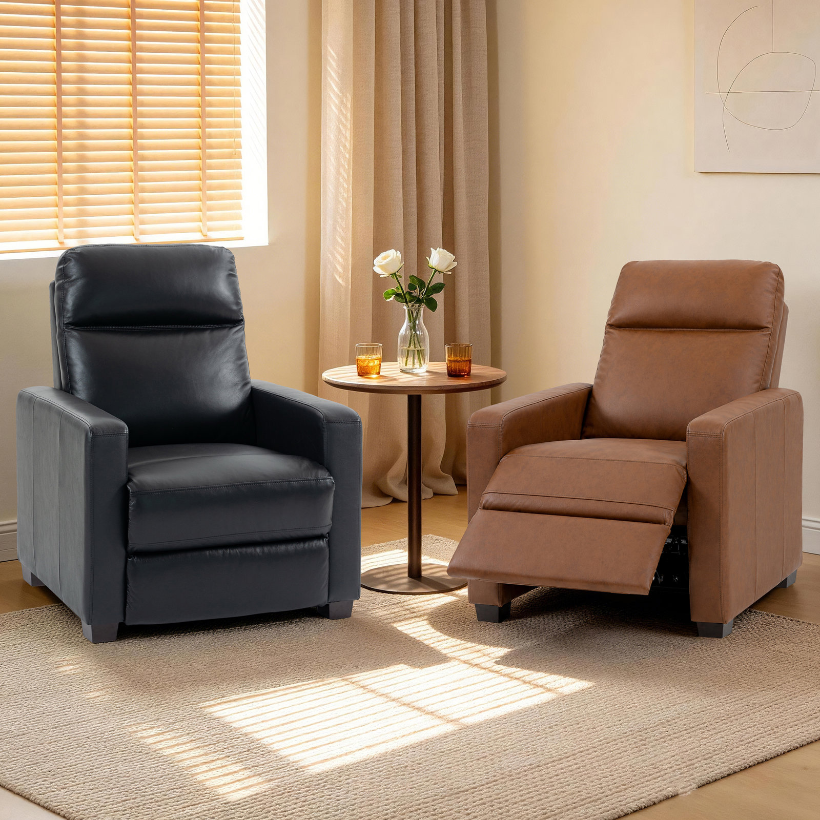 Hosea 32" Genuine Leather Power Recliner, Black