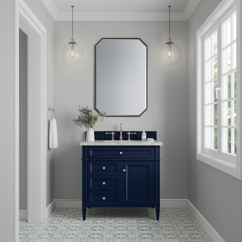 Brittany 36 in. Single Vanity, Victory Blue, Victorian Silver, 8" Widespread