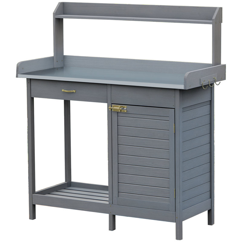 Table de rempotage Herbst avec armoire de rangement et tablette ouverte, poste de travail de plantation de jardin avec plateau en acier