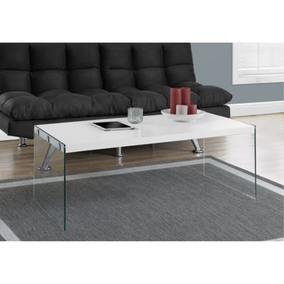 Coffee Table, Accent, Cocktail, Rectangular, Living Room, 44"L, Laminate, Clear Tempered Glass, Contemporary, Modern by Wrought Studio