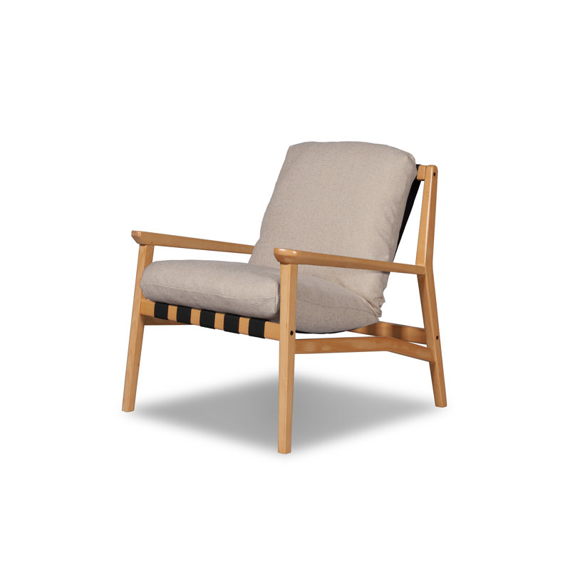 Mid Century Solid Wood Lounge Chair, Beechwood, Tapioca Premium Boucle