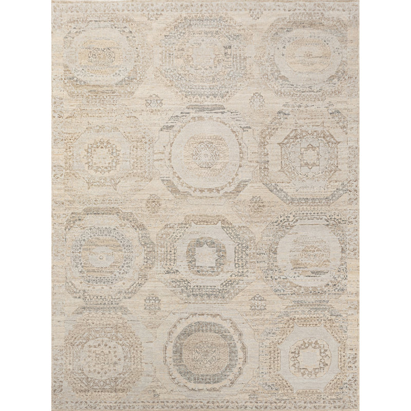High-Quality Hand-Knotted Beige And Multi Area Rug, Rectangle 5' x 8'