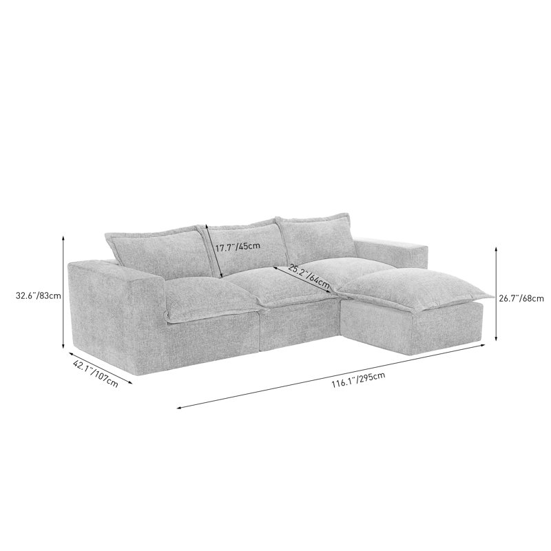 Boneless 4 - Piece Upholstered Chenille Modular Sectional Sofa with Removable Ottoman– Fully Compressed, No Assembly Required