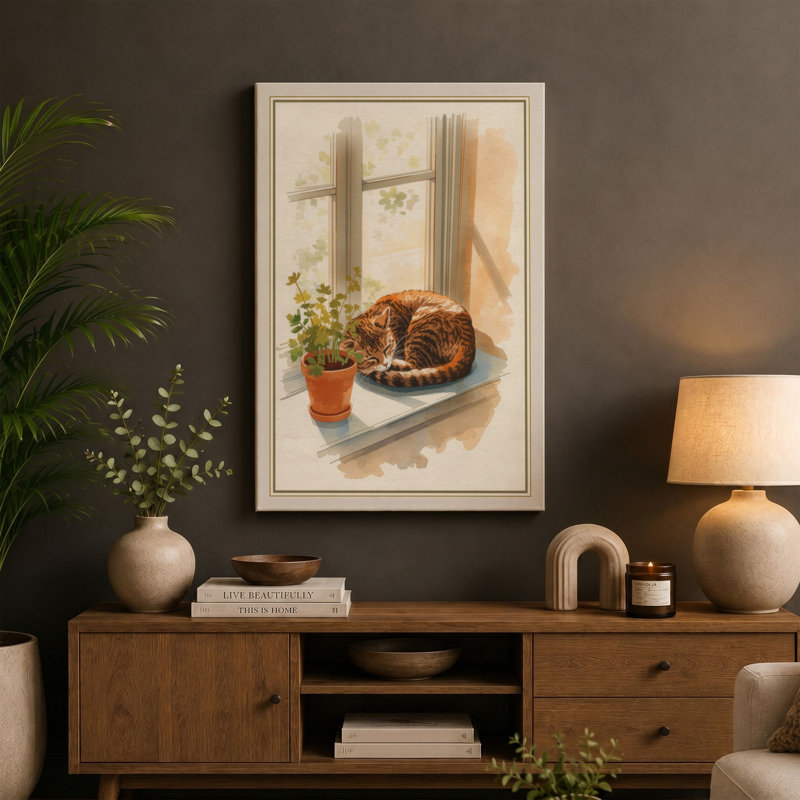 Cat in Morning Light Boho - Wrapped Canvas, 18x12 - 45.7 x 30.5 cm, White Border