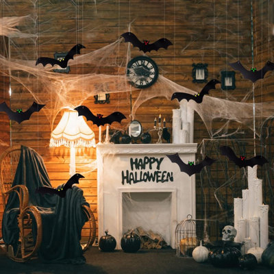 Halloween Hanging Bats 12 Pieces 3D Realistic Scary Fake Hanging Flying Bat Spooky For Yard Sign Outdoor Indoor Lawn Decorations 3 Style