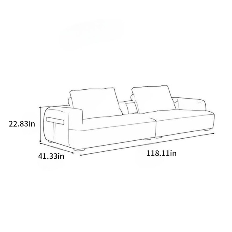 Italian style simple sofa leather matching, 22.83" H x 118.11" W x 41.33" D, 4