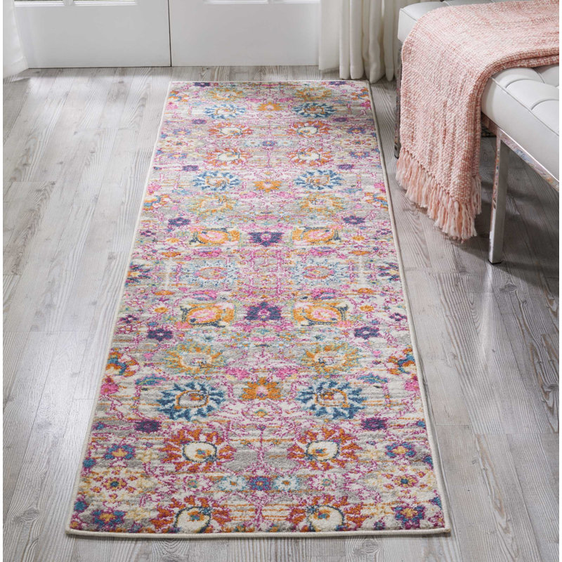 Tapis argenté / orange / rose Justien, Tapis de couloir 2 pi 2 po x 7 pi 6 po