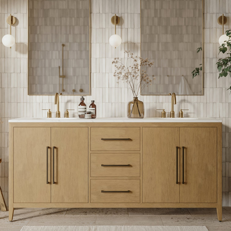 Alsup 72'' Free Standing Double Bathroom Vanity with Calacatta Quartz Top