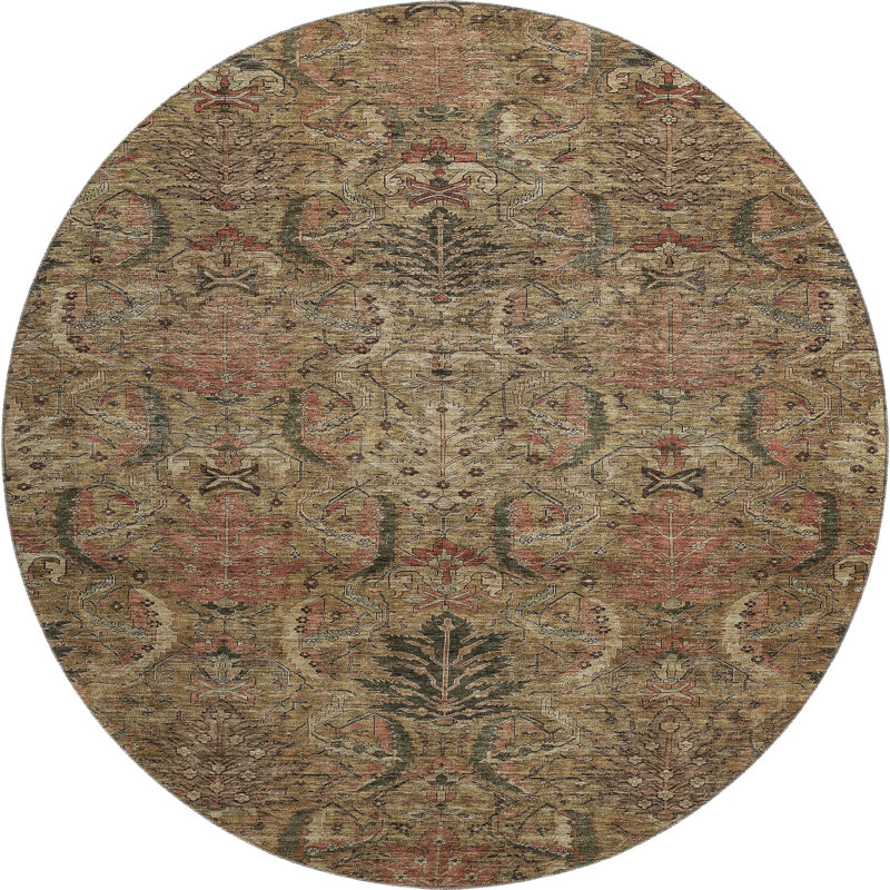 Premium Machine Washable Dahl AMF1082 Damask Rug, Round 8'