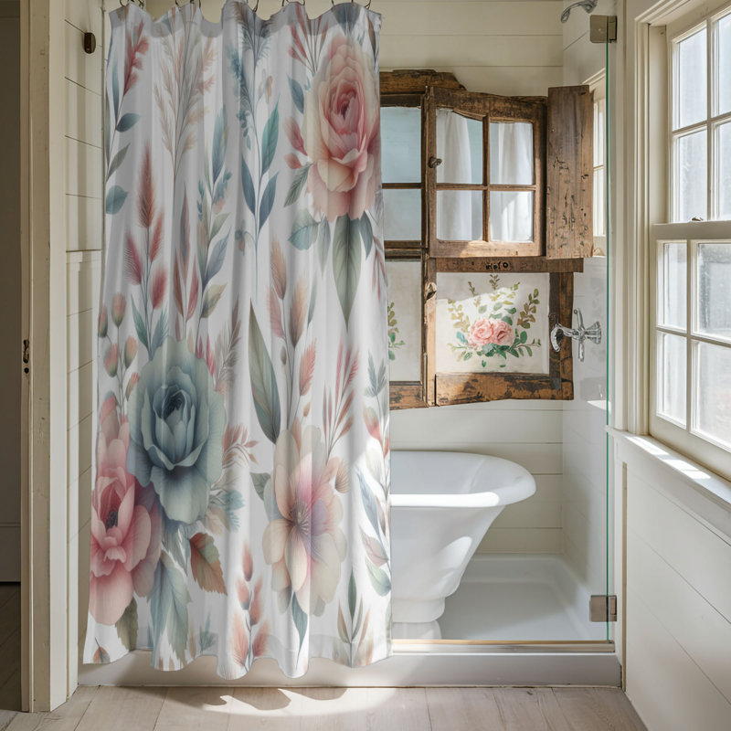 Devone Wild Petals - 1 Piece Standard Shower Curtain, 74"H x 71"W