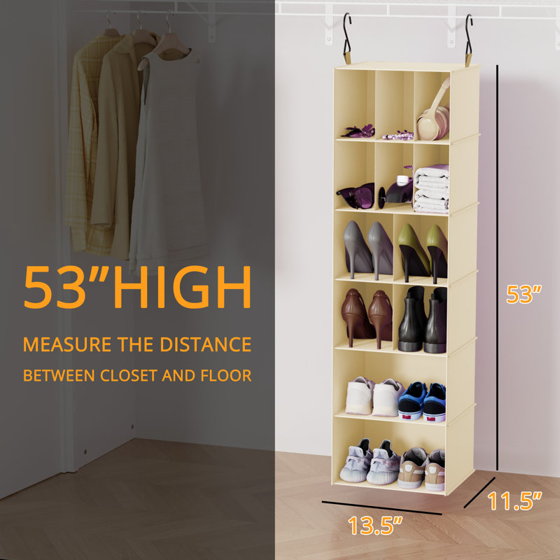 2 Pack Hanging Closet Organizer with Dividers, 24 Compartments Hanging Shoe Shelves for Closet, Wardrobe, RV and Garment Rack