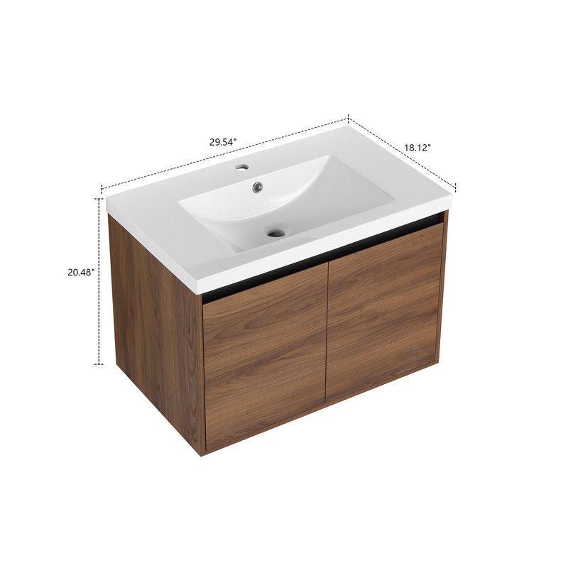 Meuble-lavabo mural rétro en bois avec lavabo en résine Vintage