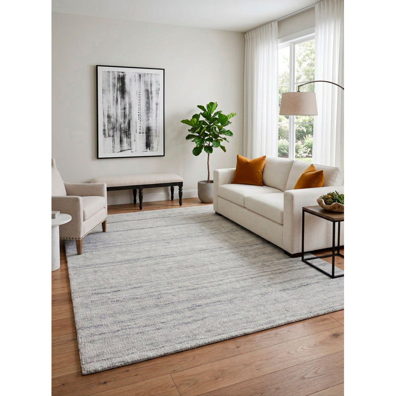 Puja Hand Loomed Area Rug in Taupe, Rectangle 5' x 8'