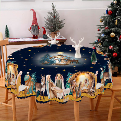 1 pièce Edelman ronde / rectangulaire en polyester, Edelman de Noël avec pin, bonhomme de neige, camion, bord embosé, décorations de Noël pour la table à manger, décoration de table de fête de fête, cadeau de fête parfait