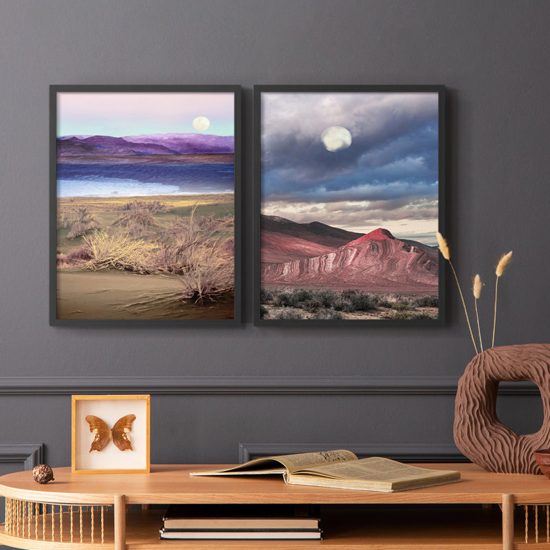 Moonrise, Namibie - reproduction encadrée de qualité supérieure - prête à être accrochée - aucun clou requis - aucun clou requis