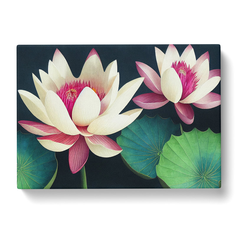 Watercolour Lotus Flowers - Wrapped Canvas, 40cm H x 60cm W x 3cm D