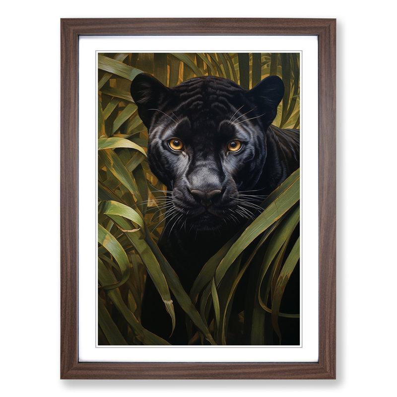 Panther Symbolism No.2 - Single Picture Frame Print on Wood, Walnut Framed, 34cm H x 25cm W x 2" D