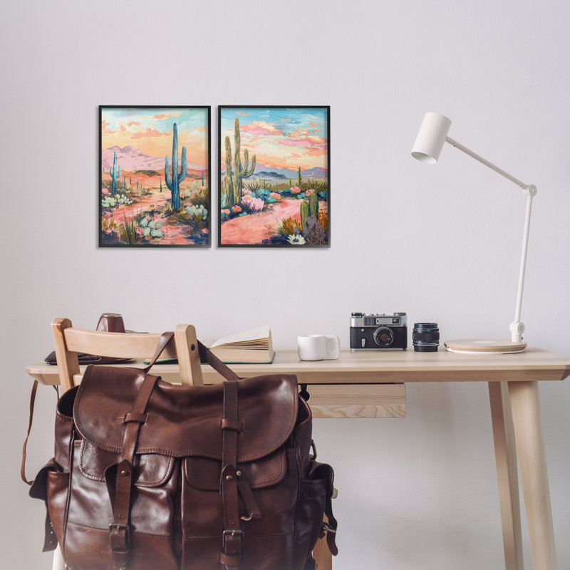  «Cactus Paths & Sunset», ensemble de 2 giclées par LSR Design Studio, H 14 po x l 11 po, Giclée encadrée noir minuit