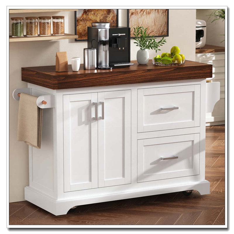 53" Large Kitchen Island, White