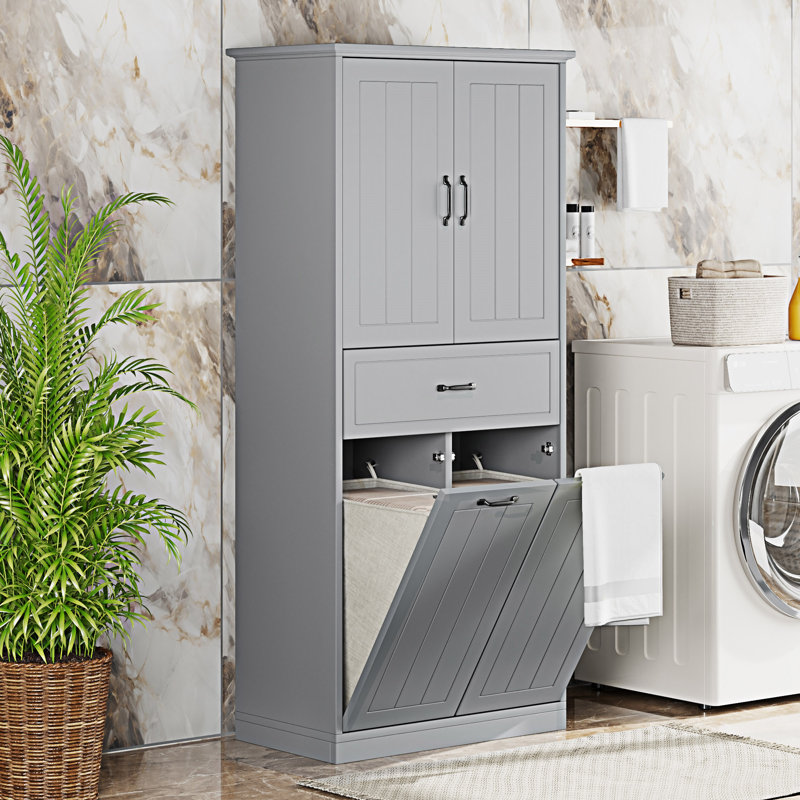 Bathroom Storage Cabinet With Laundry Basket, Gray